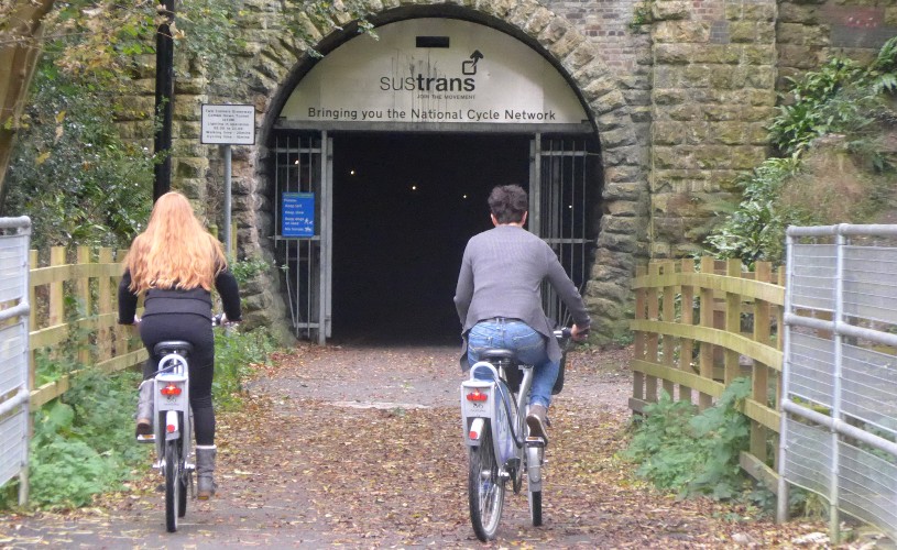 Two cyclists on the Two Tunnels Greenway
